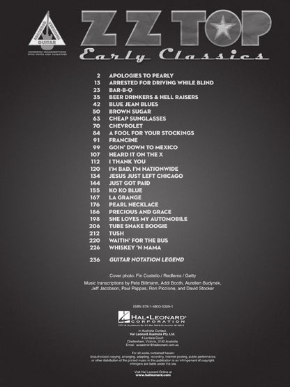 ZZ Top Guitar Classics Recorded Version Guitar Tab