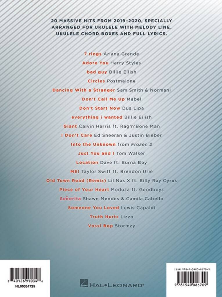 Chart Hits Of 2019-2020 Ukulele European Edition