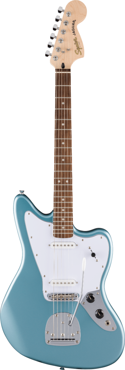 Squier FSR Affinity Series Jaguar, Laurel Fingerboard, White Pickguard in Ice Blue Metallic