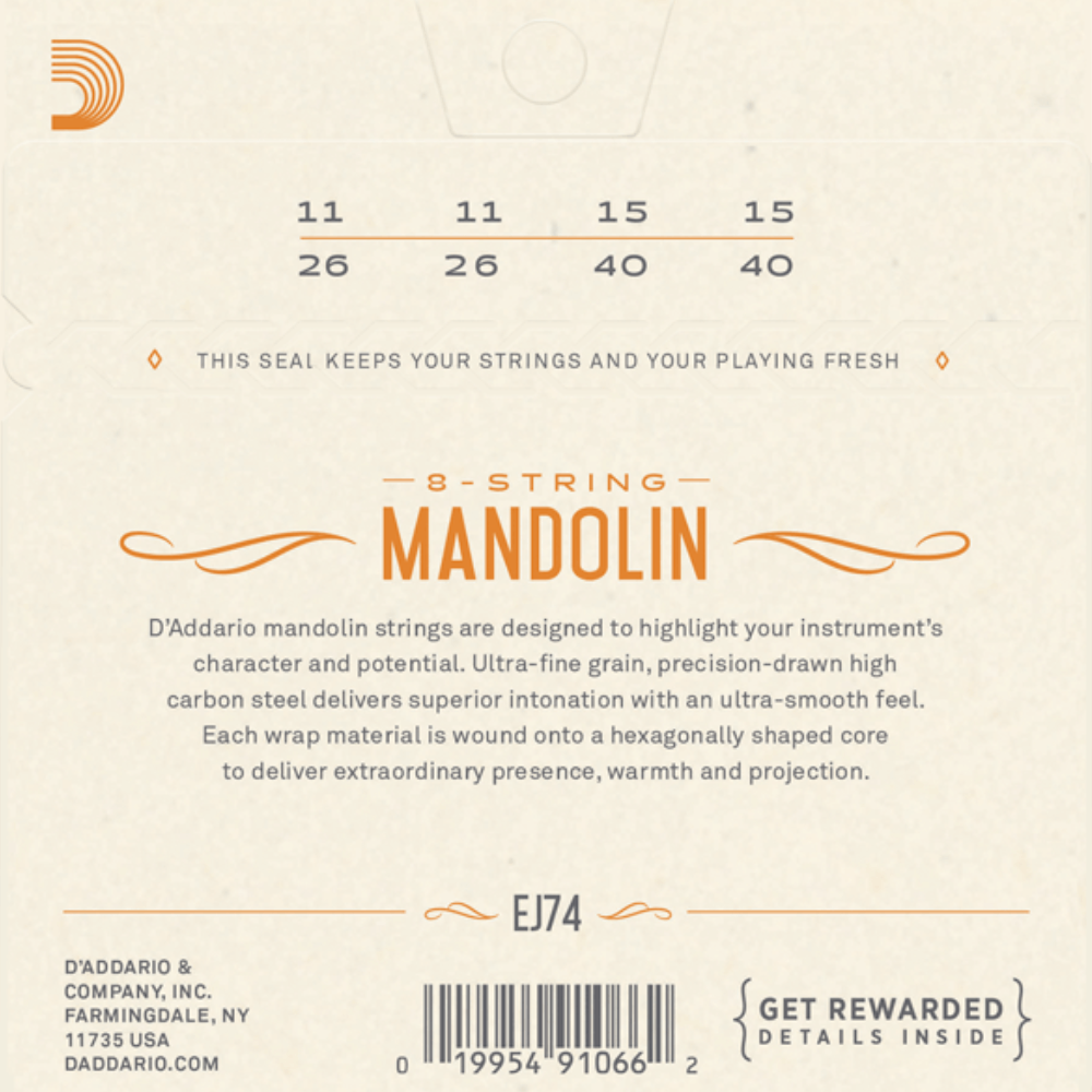 D'Addario EJ74 Mandolin Strings Phosphor Bronze Medium 11-40