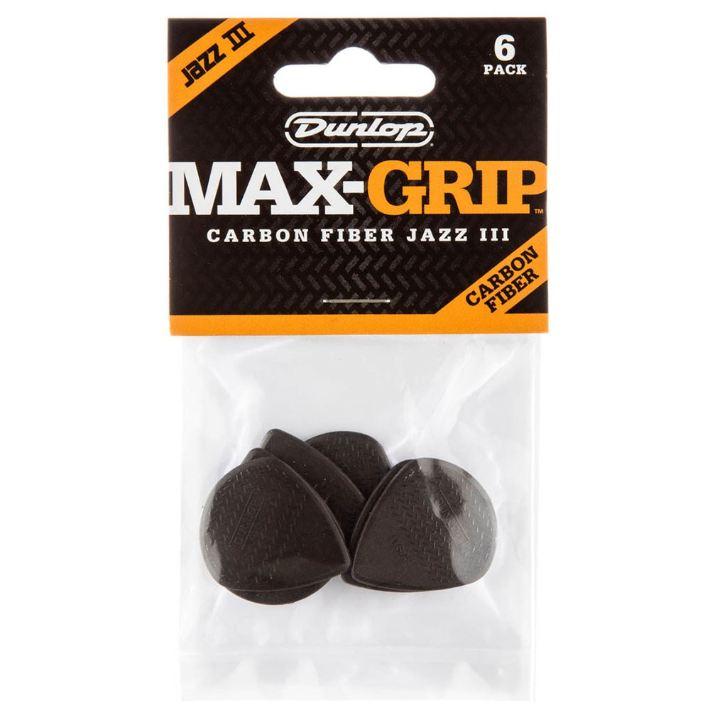 Jim Dunlop Player's Pack Max Grip Jazz III Guitar Pick 6 Pack Carbon Fiber
