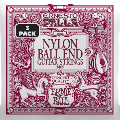 Ernie Ball 3409 Ernesto Palla Black & Gold  Nylon Ball End Classical Guitar Strings 3 Pack 28-42 Gauge