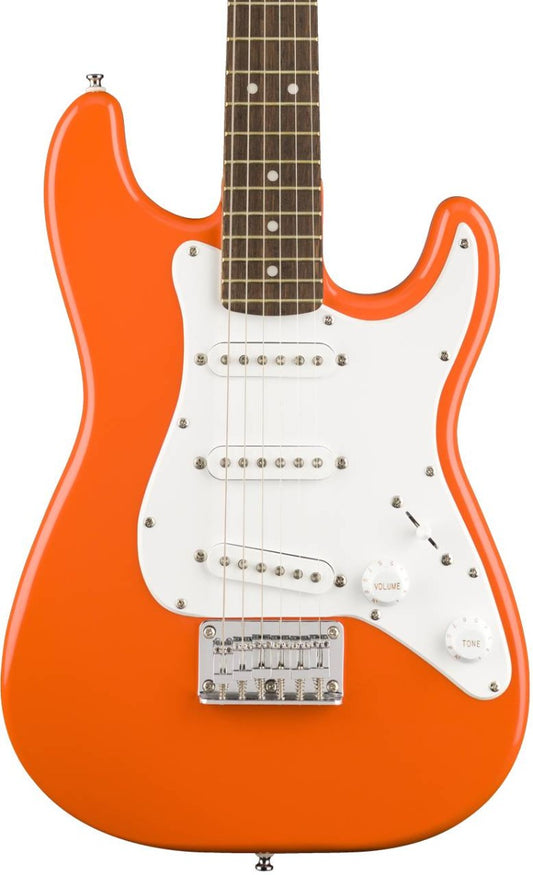 Squier FSR Mini Stratocaster, Laurel Fingerboard, White Pickguard in Competition Orange