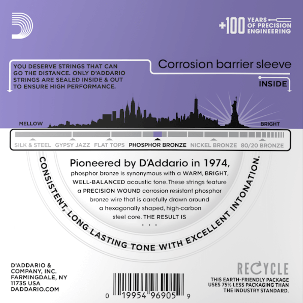 D'Addario EJ26 10P Phosphor Bronze 10 Sets Acoustic Guitar Strings Custom Light 11-52 Gauge