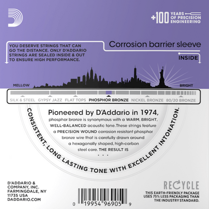 D'Addario EJ26 10P Phosphor Bronze 10 Sets Acoustic Guitar Strings Custom Light 11-52 Gauge