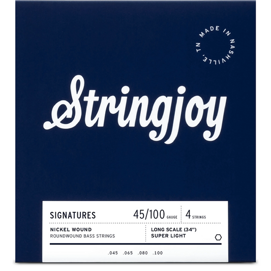 Stringjoy Super Light 4 String Long Scale Nickel Wound Bass Guitar Strings 45-100 Gauge