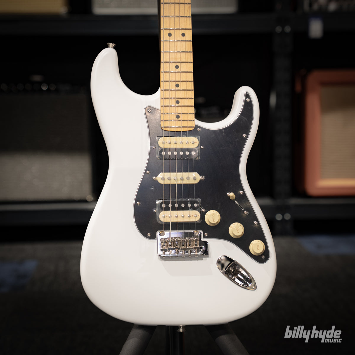 Fender Made in Japan FSR Hybrid II Stratocaster HSH, Maple Fingerboard in Satin White - Billy Hyde Music Exclusive