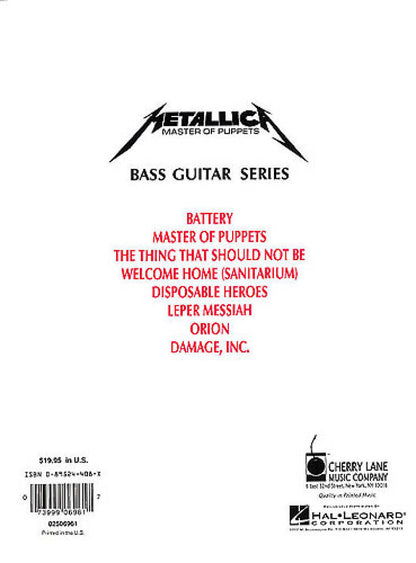 Metallica Master Of Puppets Bass Tab