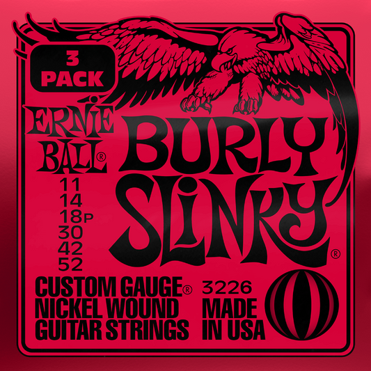 Ernie Ball Burly Slinky Nickel Wound Electric Guitar Strings 3 Pk 11-52 Gauge