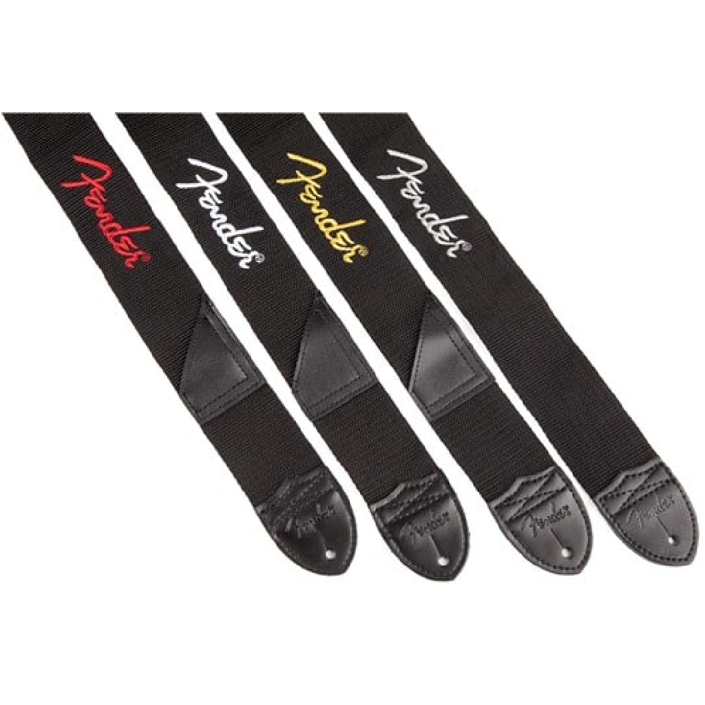 Fender 2" Polyester Logo Straps in Black with Red Logo