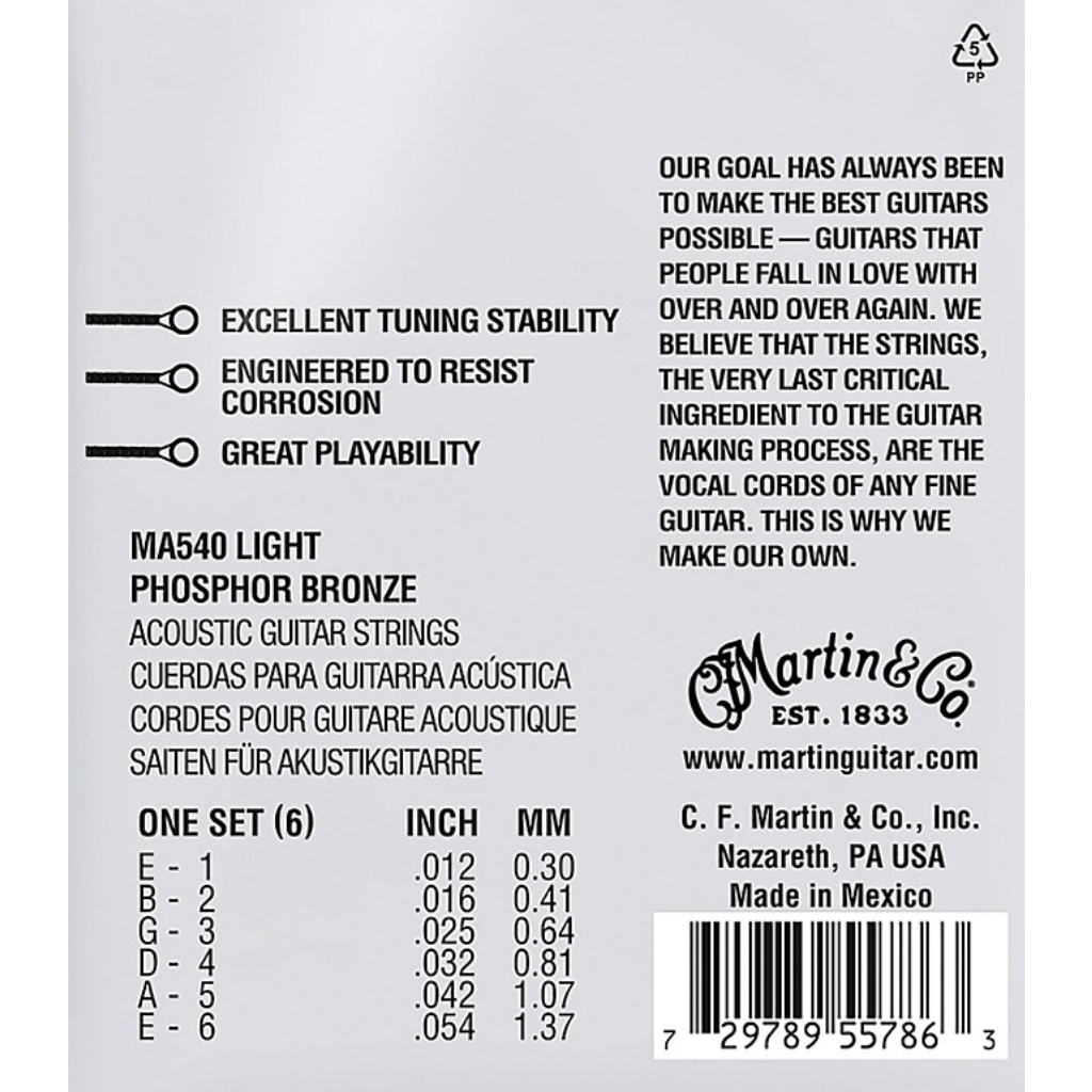 Martin Authentic Phosphor Bronze Light Acoustic SP Guitar Strings 12-54 Gauge