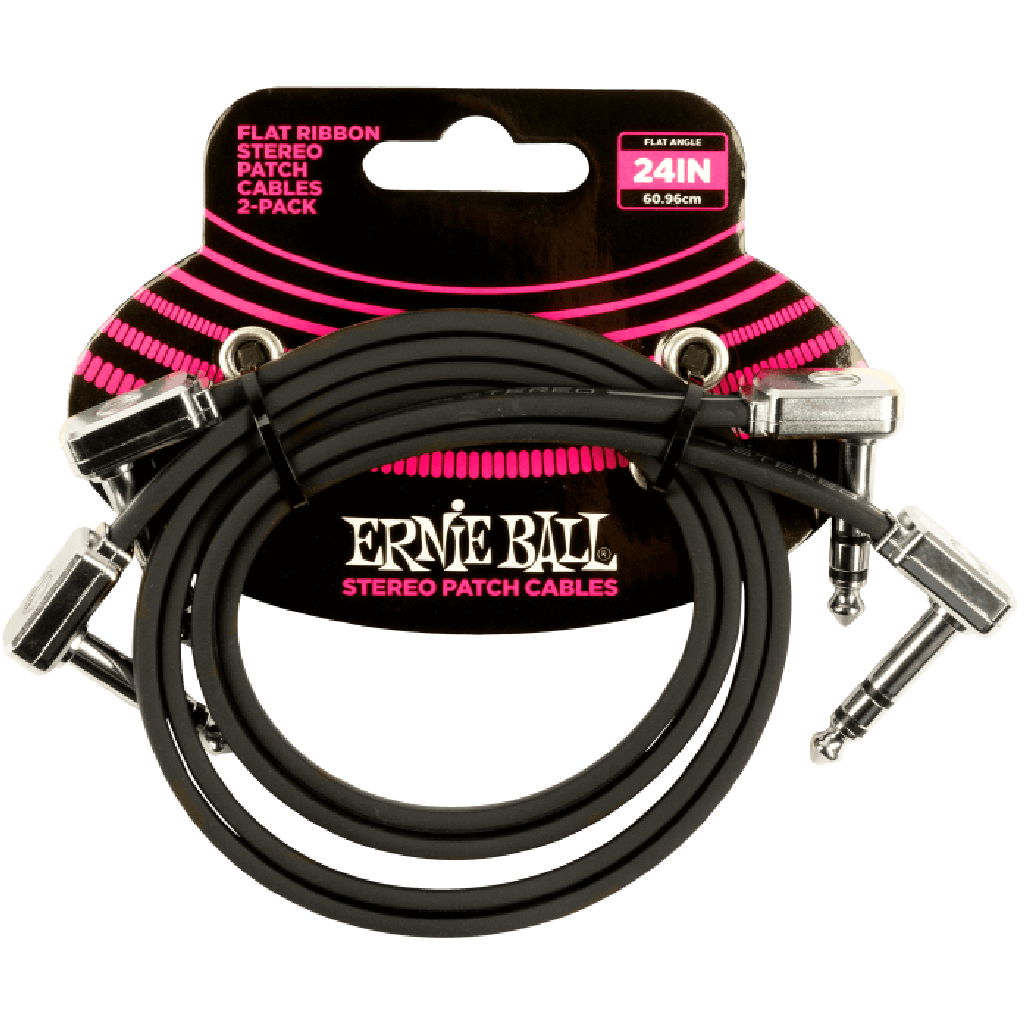 Ernie Ball 24” Flat Ribbon Stereo Patch Cable 2 Pack in Black
