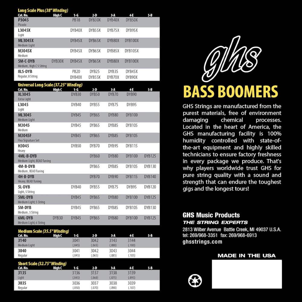 GHS M3045F  FLEA signature  Bass Boomers strings  45-105 Gauge