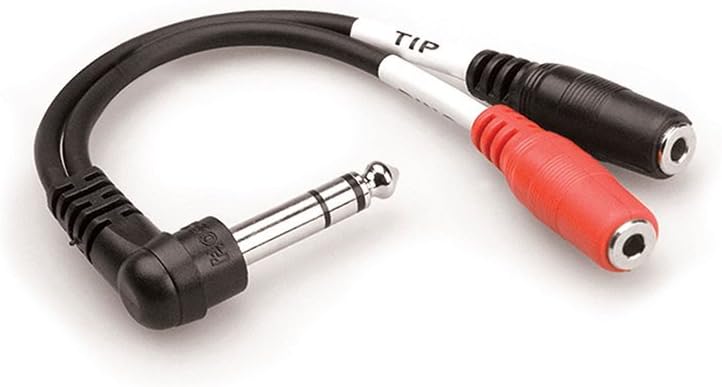 Hosa YPM523 Stereo Breakout Cable Right-Angle 1/4-inch TRS Male to Dual 3.5mm TRS Female