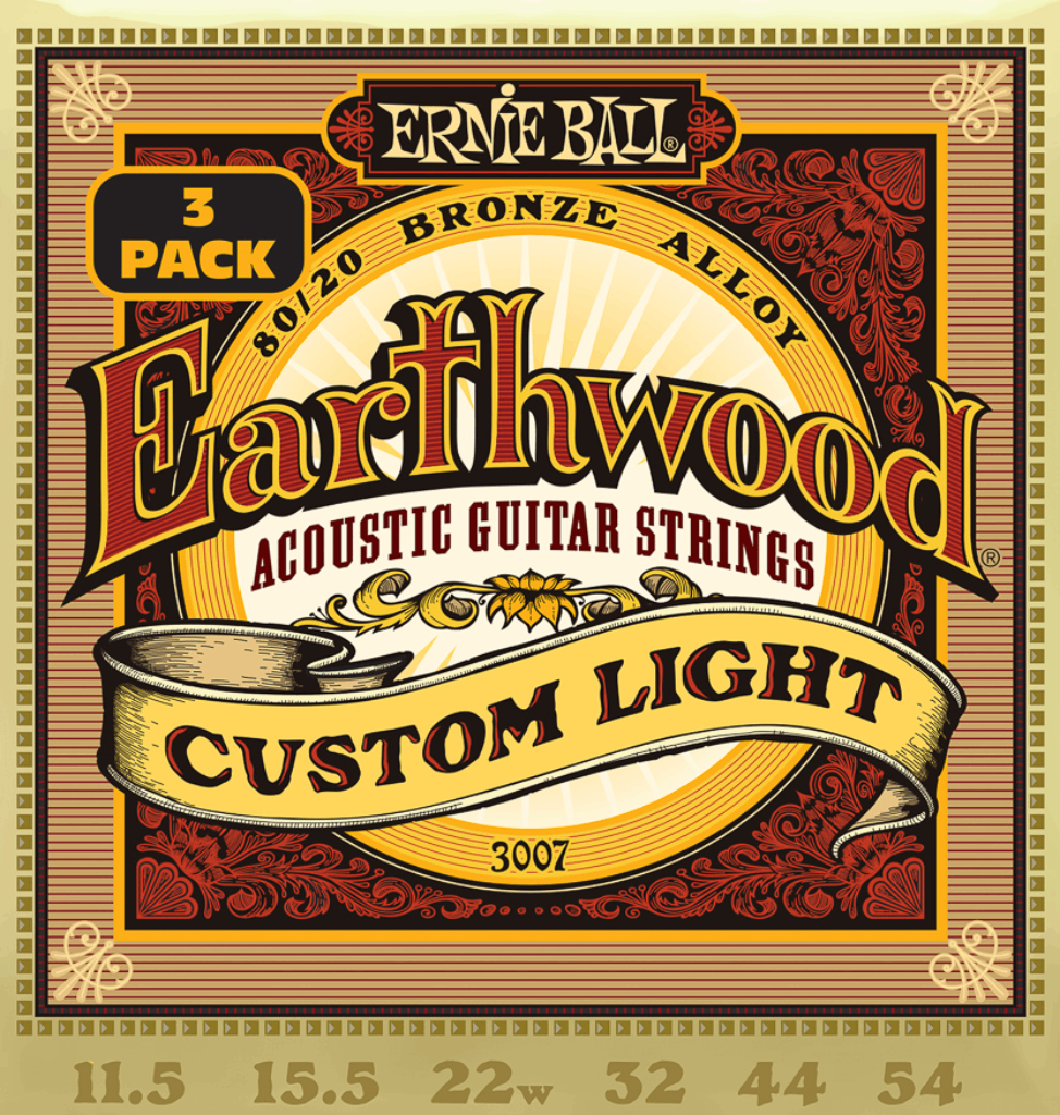 Ernie Ball Earthwood Custom Light 80/20 Bronze Acoustic Guitar Strings 3 Pk 11.5-54 Gauge