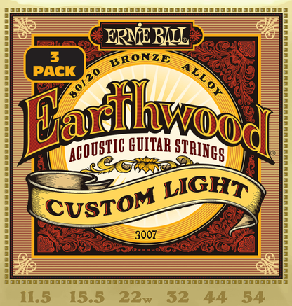 Ernie Ball Earthwood Custom Light 80/20 Bronze Acoustic Guitar Strings 3 Pk 11.5-54 Gauge