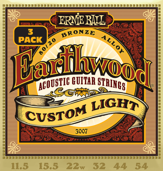 Ernie Ball Earthwood Custom Light 80/20 Bronze Acoustic Guitar Strings 3 Pk 11.5-54 Gauge