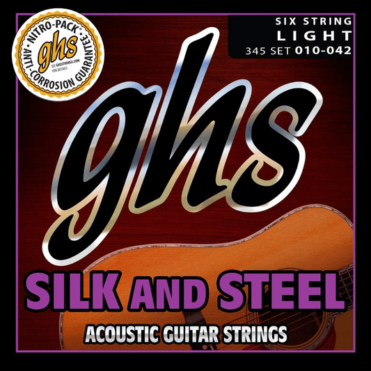 GHS 345 Silk and Steel Silver Plated Copper Acoustic Guitar Strings 10-42 Gauge