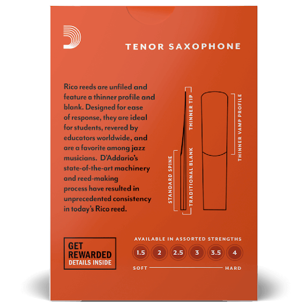 Rico By D'Addario Tenor Saxophone Reeds Strength 3.5 10 Pack