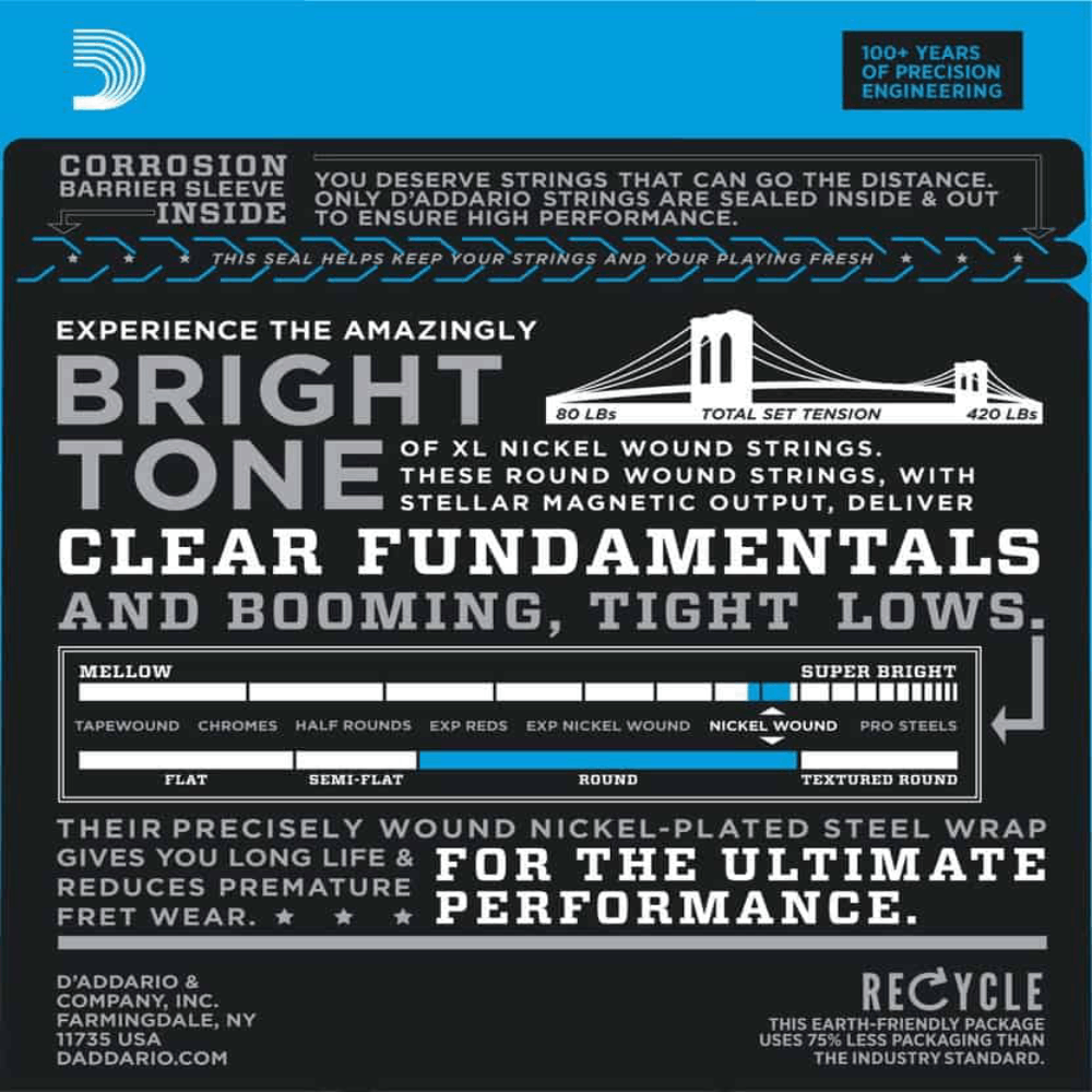 D'Addario EXL160-5 Medium Long Scale 5 String Bass Strings 50-135 Gauge