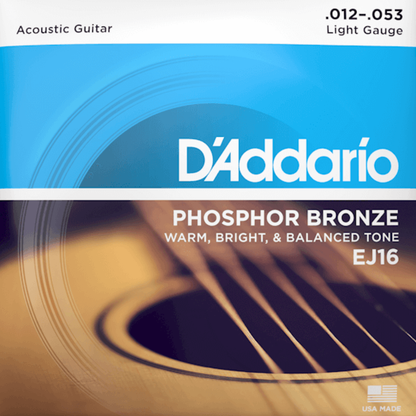 D'Addario EJ16 Phosphor Bronze Acoustic Guitar Strings Light 12-53 Gauge