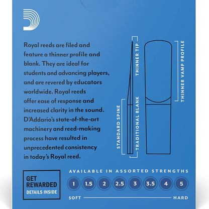 Royal by D'Addario Alto Saxophone Reeds Strength 2.0 10 Pack