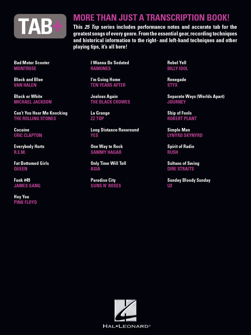 25 Top Rock Classics Tab Tone Technique Tab+