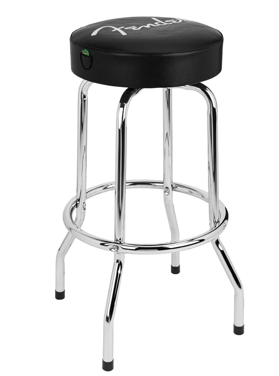 Fender® Spaghetti Logo Pick Pouch Barstool in Black/Chrome 30"