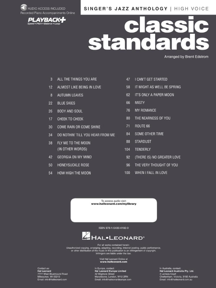Classic Standards Singers Jazz Anthology High Voice BK/OLA
