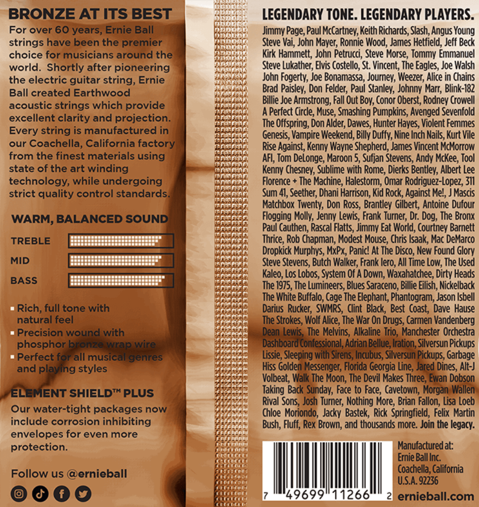 Ernie Ball Earthwood Light Phosphor Bronze Acoustic Guitar Strings 3 Pk 11-52 Gauge