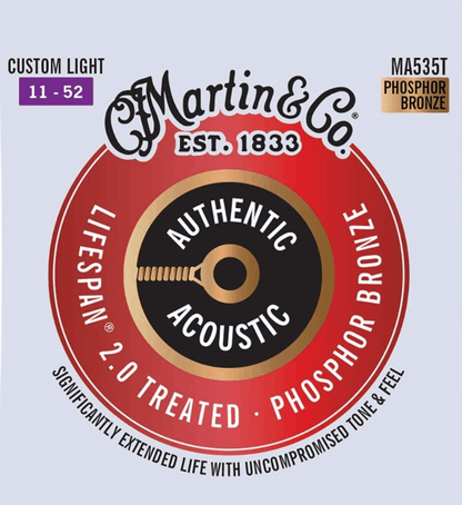 Martin Strings MA535 Authentic 92/8 Phosphor Bronze Acoustic Guitar Strings Custom Light 11-52 Gauge