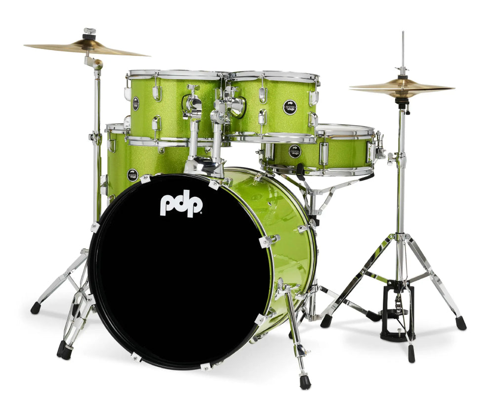 PDP Centre Stage 5-Piece 20" Kit w/Hardware, Cymbals and Throne in Electric Green Sparkle