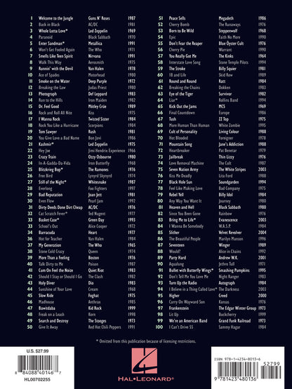 VH1 100 Greatest Hard Rock Songs Easy Guitar