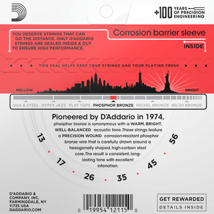 D'Addario EJ17 Phosphor Bronze Acoustic Guitar Strings Medium 13-56 Gauge