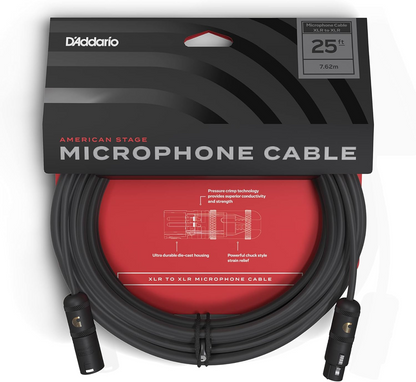 D'Addario American Stage XLR Microphone/powered Speaker Cable XLR to XLR 25ft.