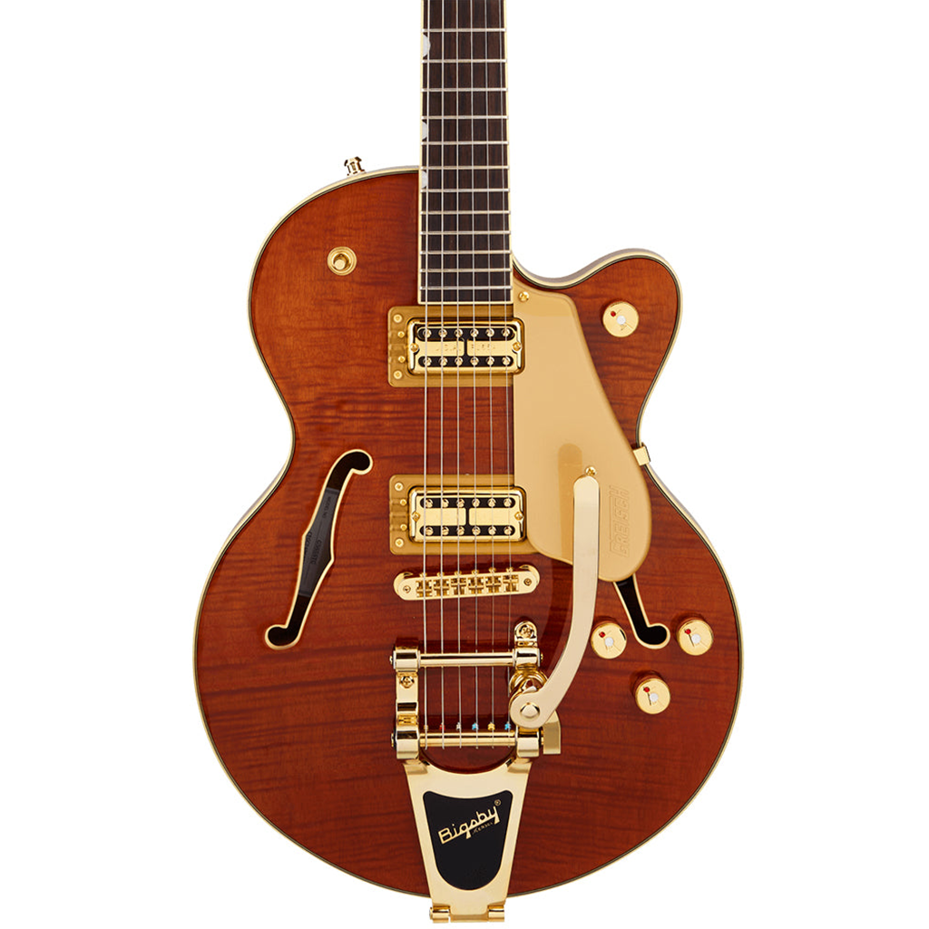 Gretsch Electromatic™ LTD Flame Okoume Broadkaster Jr. Single Cut with Bigsby in Roundup Orange