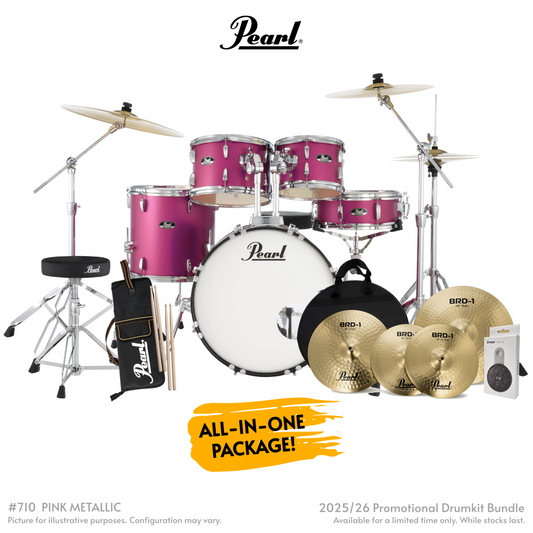 Pearl Roadshow-Plus 5-Piece Drum Kit with Cymbal Pack in Pink Metallic
