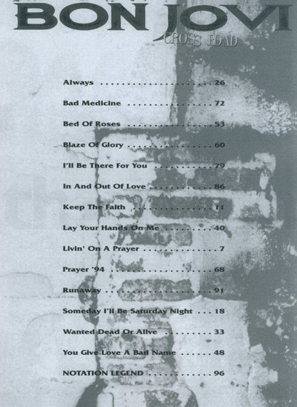 Bon Jovi Cross Road Recorded Version Guitar Tab