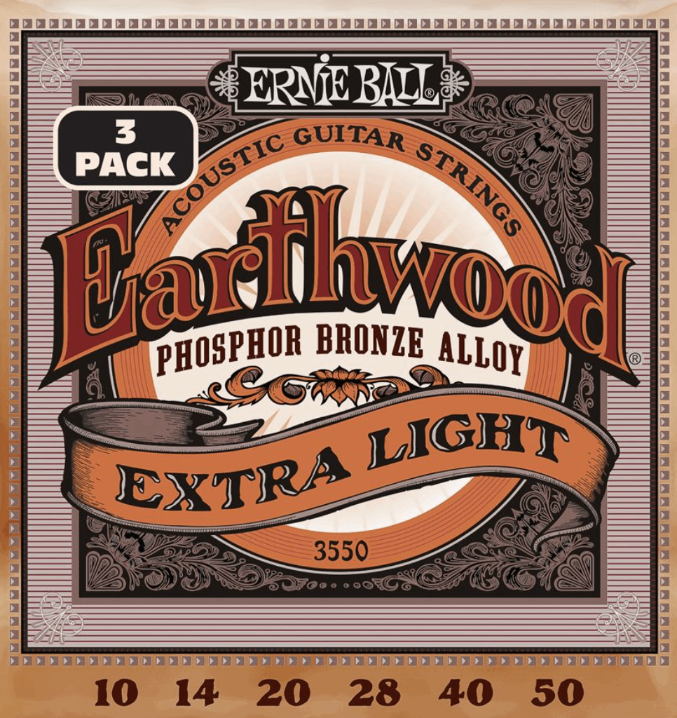 Ernie Ball Earthwood Extra Light Phosphor Bronze Acoustic Guitar Strings 3 Pk 10-50 Gauge
