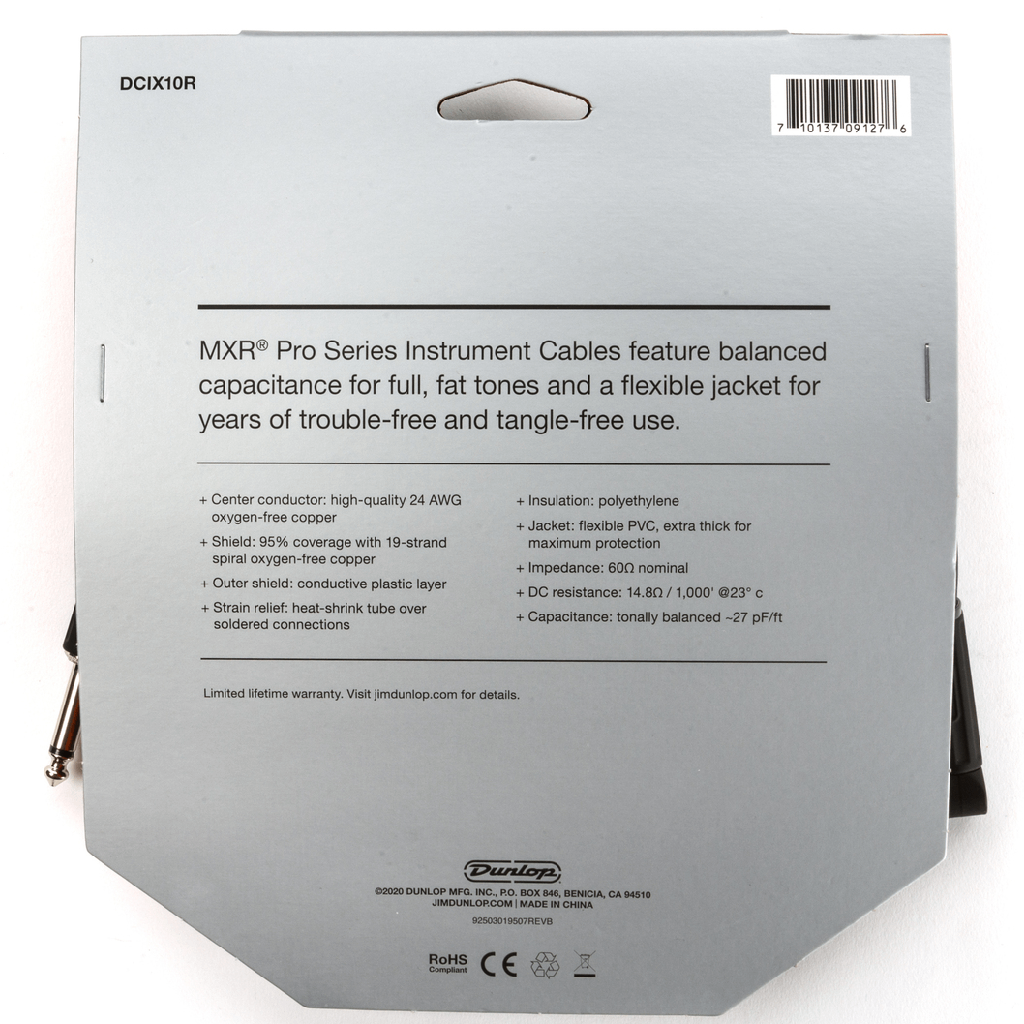 MXR 10 FT Pro Series Straight to Right Angle Instrument Cable