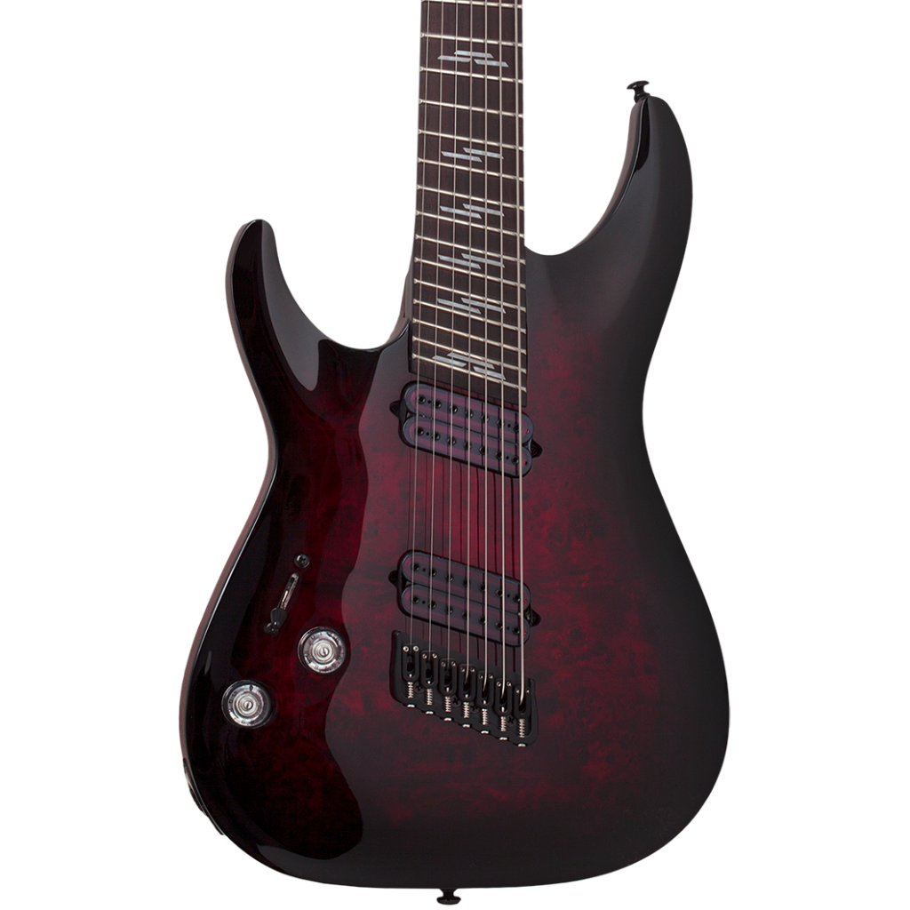 Schecter Omen Elite 7 Multiscale 7 String Left Hand in Black Cherry Burst