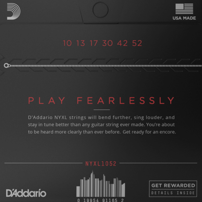 D'Addario NYXL1052 Nickel Wound Electric Guitar Strings Light Top  Heavy Bottom 10-52 Gauge