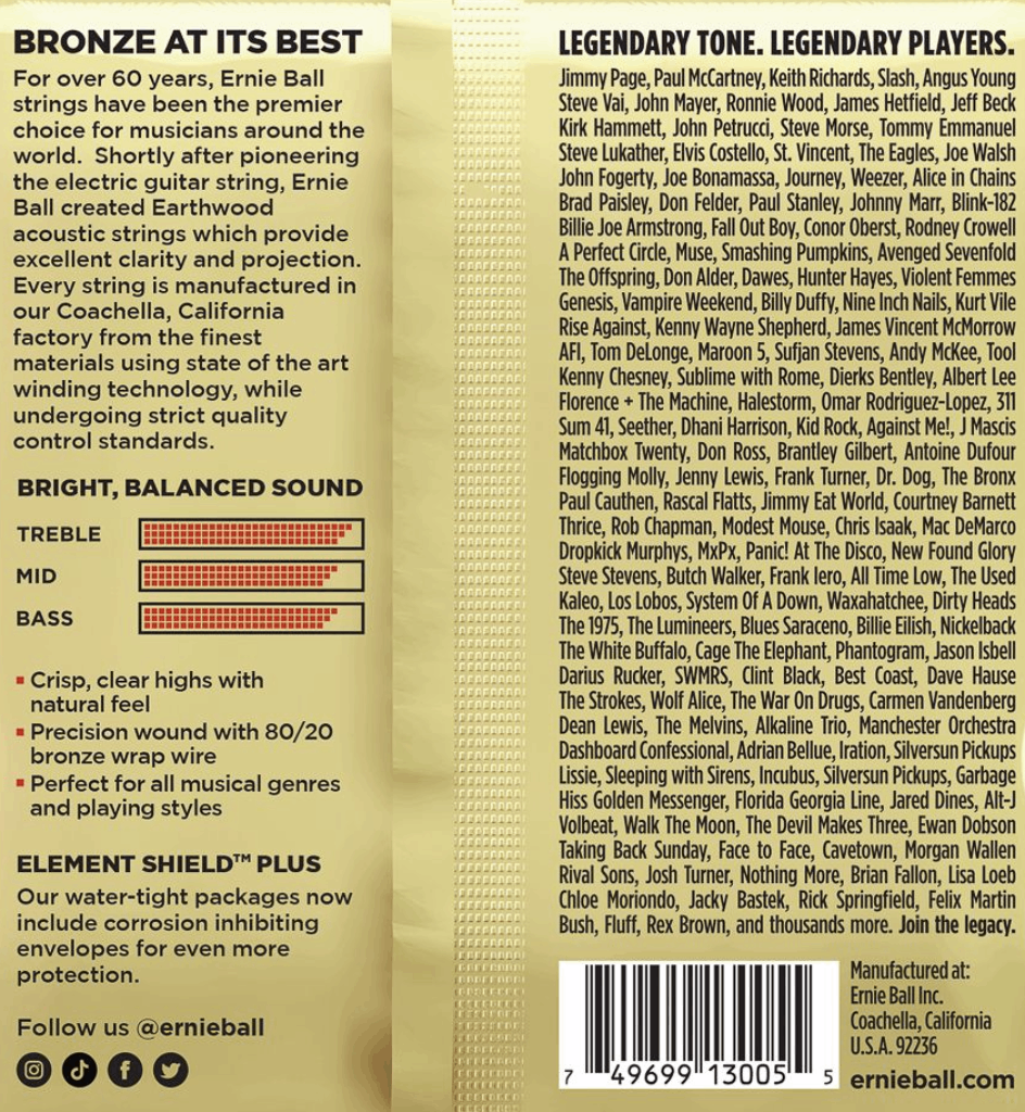 Ernie Ball Earthwood Custom Medium 80/20 Bronze Acoustic Guitar Strings 3 Pk 12.5-56 Gauge