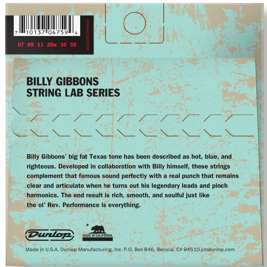 Jim Dunlop Billy Gibbons Custom Rev Willy's Electric Guitar Strings 07-38 Gauge