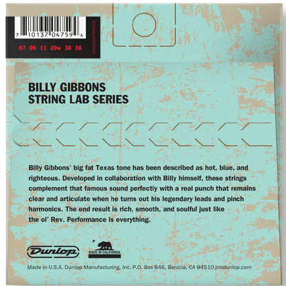 Jim Dunlop Billy Gibbons Custom Rev Willy's Electric Guitar Strings 07-38 Gauge