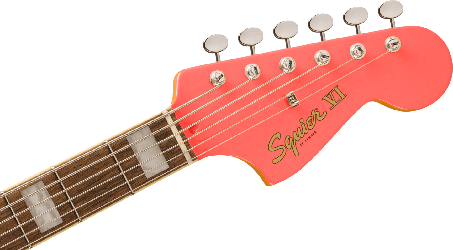 Squier FSR Classic Vibe™ Bass VI, Laurel Fingerboard, Mint Pickguard, Matching Headstock in Tahitian Coral