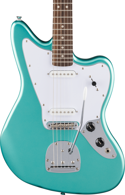 Squier FSR Affinity Series Jaguar, Laurel Fingerboard, White Pickguard in Mystic Surf Green