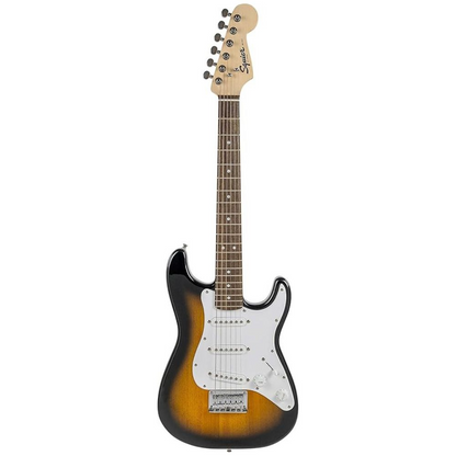 Squier FSR Mini Stratocaster, Laurel Fingerboard, White Pickguard in Brown Sunburst