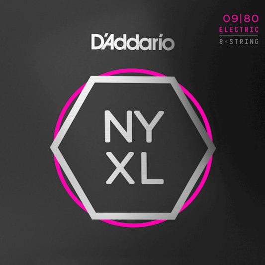 D'Addario NYXL0980 Nickel Wound 8 String Electric Guitar Strings Super Light 09-80 Gauge
