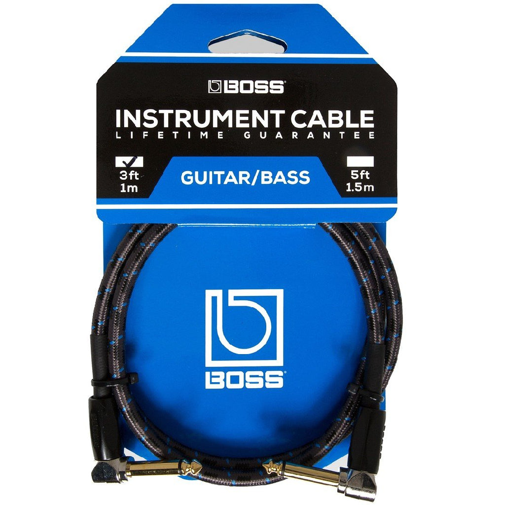 Boss BIC3AA Right Angle 1/4" to Same Patch 3ft Instrument Cable